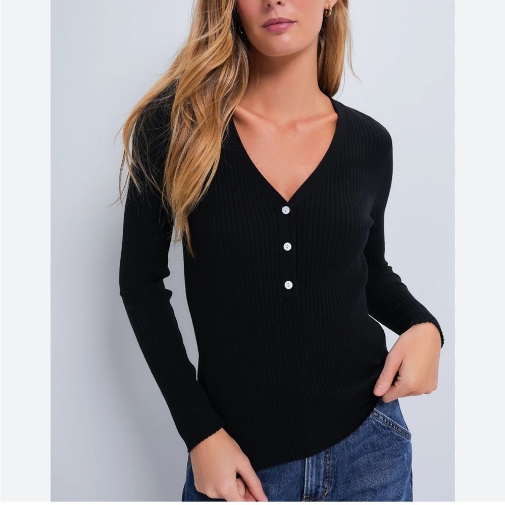 Tuckernuck Hendrix Henley Black Vneck Ribbed Front Button Placket Sz XXL NEW